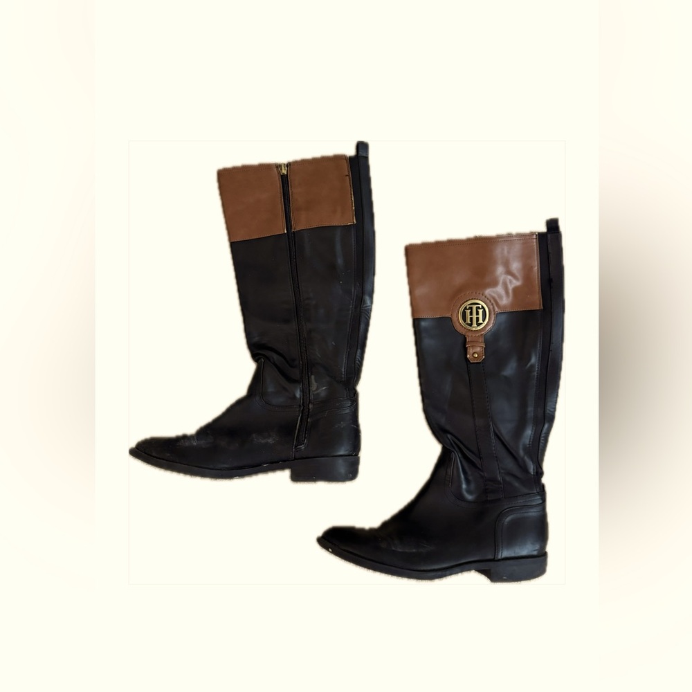 💕 Tommy Hilfiger Black/Brown Knee High Riding Boots